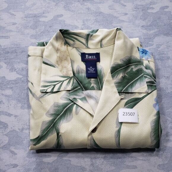 G.H. Bass Hawaiian Shirt Mens Medium Yellow 100% Silk Hibiscus Short‎ Sleeve - Picture 9 of 9